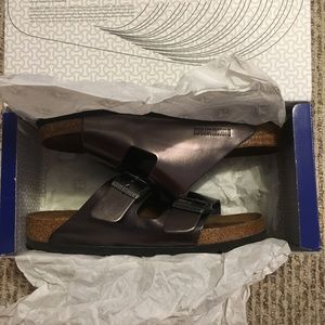 Dark Gray Metallic Birkenstocks with box